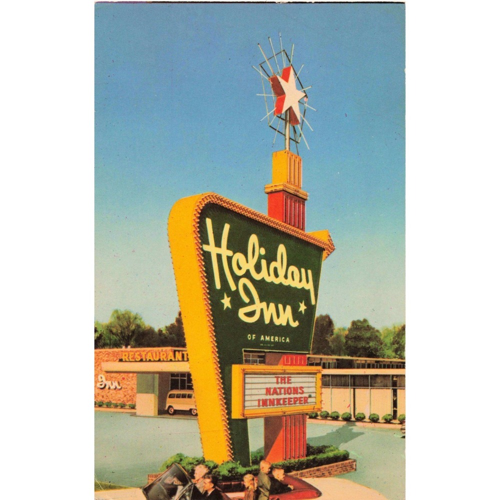 Vintage Holiday Inn Crawfordsville Indiana Neon Sign Chrome Postcard VG+ - Picture 1 of 2